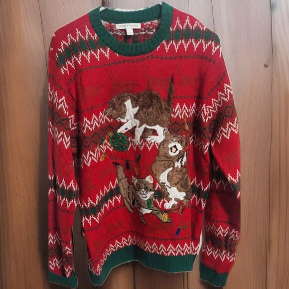 CHRISTMAS Sweater Ugly Vintage ￼Celebrate Together L Women Cats Gift Party - Picture 1 of 6
